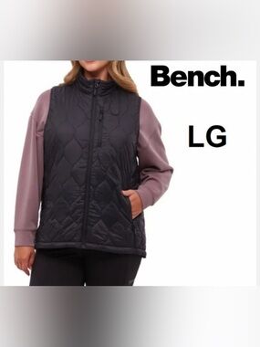 Bench  black  Quilted Puffer Vest,packable ,lightweight ,front zip ,women L,NWT